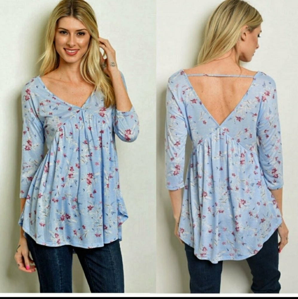Blue V neck Baby doll tunic